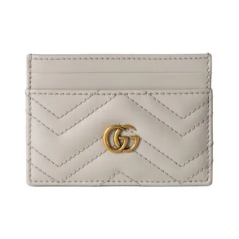 GUCCI GG Marmont Leather Card Holder Women's Light Beige