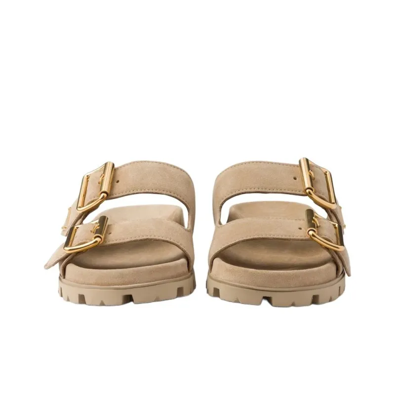 PRADA Triangle logo Suede Slides-4
