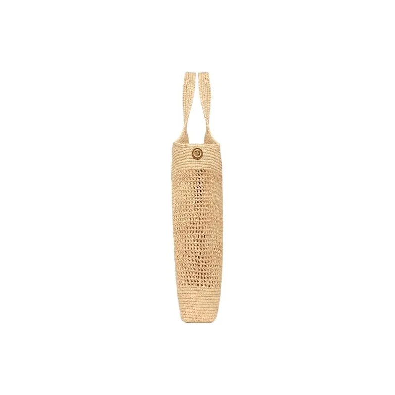 SAINT LAURENT Raffia Fiber & Calfskin & Brass Handbag Extra Large Women's Natural Gold & Palm Gold-4