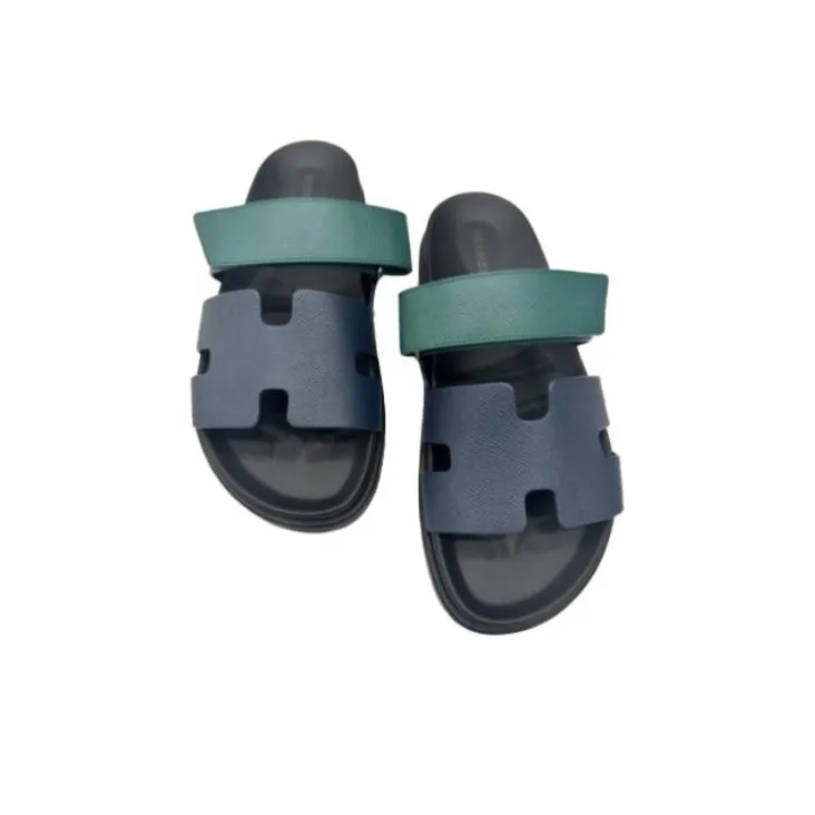 HERMES Chypre Slide Slippers Men's Blue Green-4