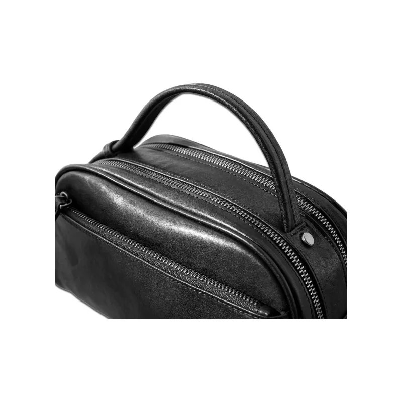Back Step Top Grain Cow Leather Handbag Regular Unisex Black-3