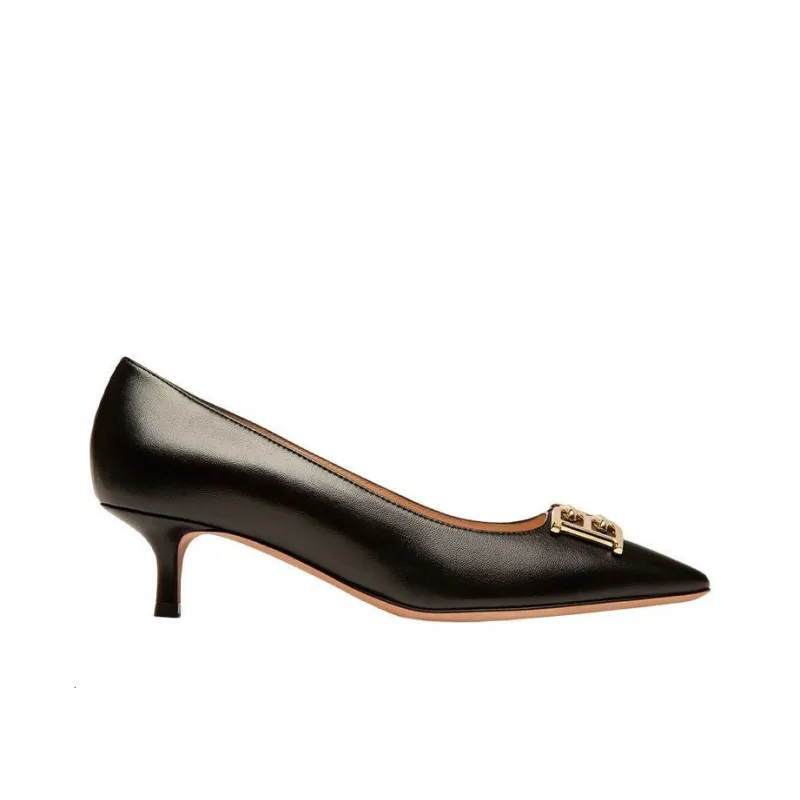 BALLY Cone Heel Mid Low Heel Shoes Women's Black-1