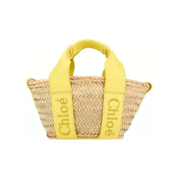 Chloe Raffia With Smooth Calfskin Shoulder Bag Crossbody Bag Handbag Small Size Women's Yellow