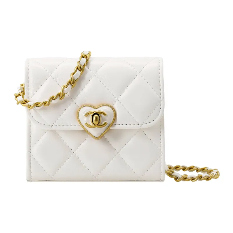 CHANEL Lambskin Clutch Handbag, Shoulder Bag, Crossbody Bag Women's White-0