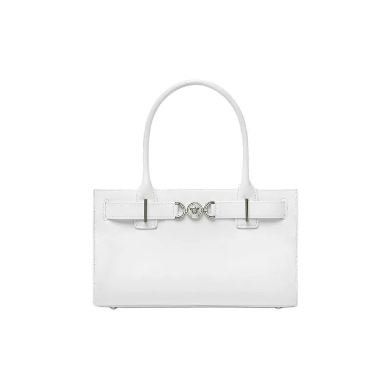 VERSACE Medusa '95 Cow Leather Tote Bag, Shopping Bag, Handbag Medium Size Women's White-0