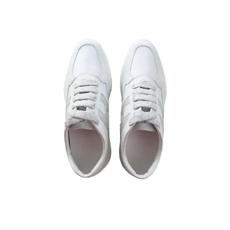 HOGAN Interactive Cushioning, Slip Resistant, And Abrasion Resistant Mid Top Casual Shoes Women's Silver White-4