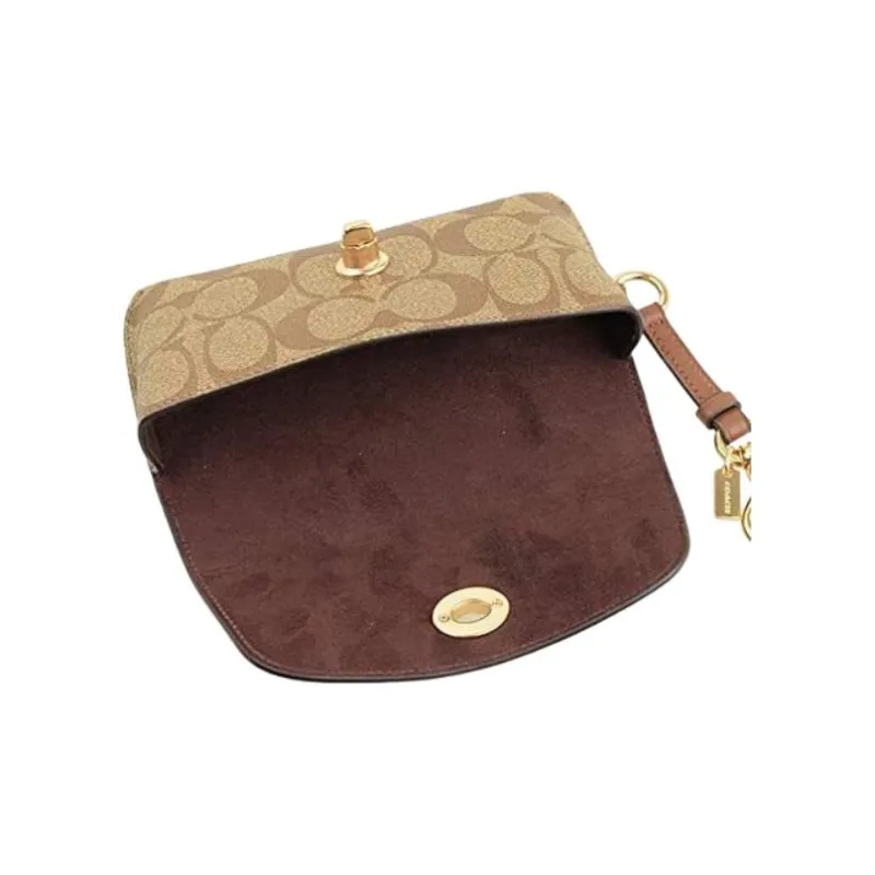 COACH Sunglass Case Canvas Leather Sunglass Case Clutch Unisex Khaki Monogram-3