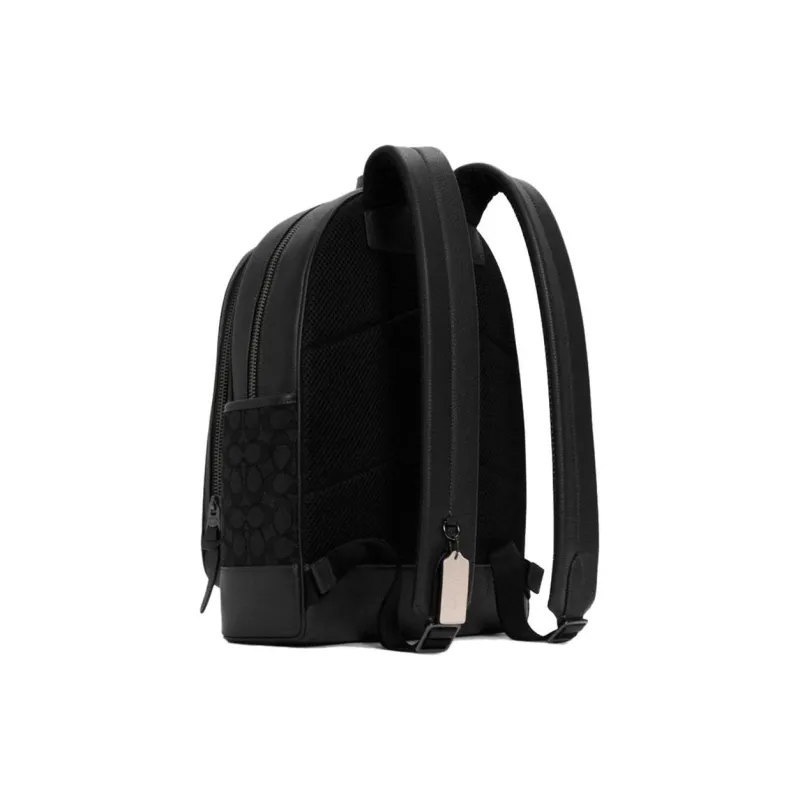 COACH Thompson Jacquard With Pebbled Leather Backpack Medium Size Unisex Black-2