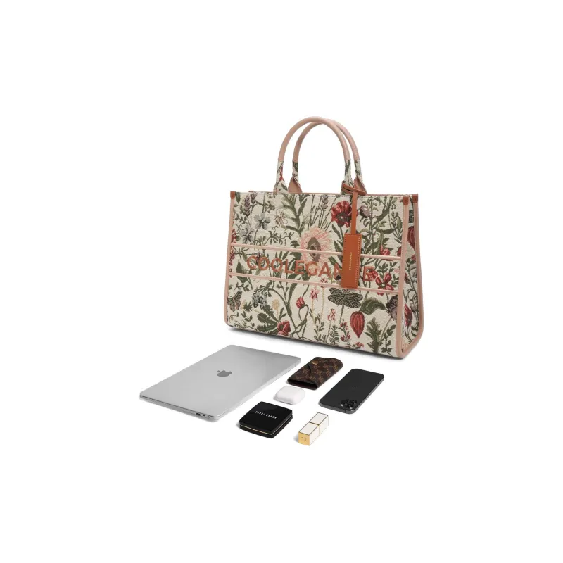BELLE Fabric Tote Bag Shopping Bag Handbag Large Size Women's Floral-4