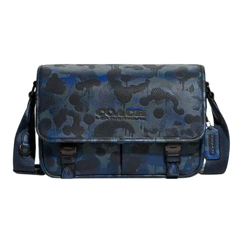 COACH League Cow Leather Shoulder Bag Crossbody Bag Large Size Men's Blue & Black