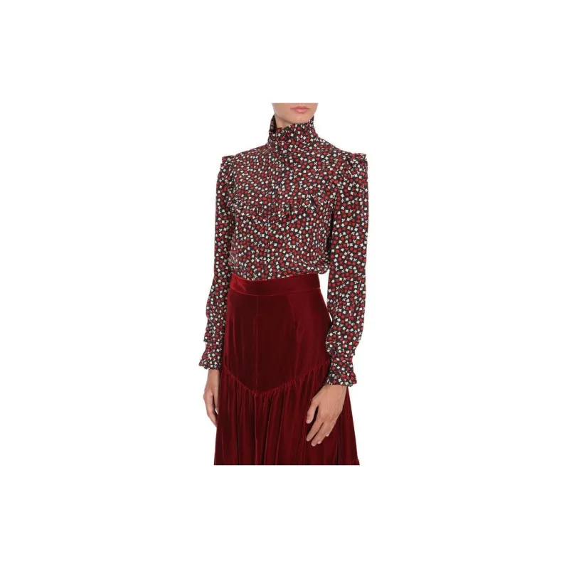 SAINT LAURENT Printed Ruffle Trim Blouse-2