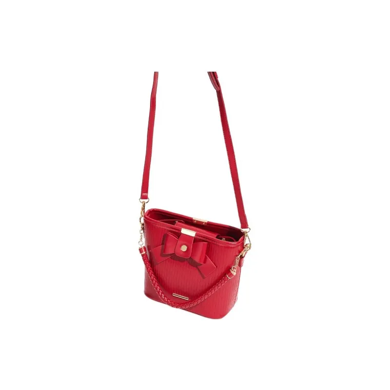 JANE KLAIN PU Bucket Bag Handbag Shoulder Bag Crossbody Bag Medium Size Women's Red-2