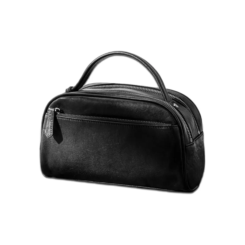 Back Step Top Grain Cow Leather Handbag Regular Unisex Black-1