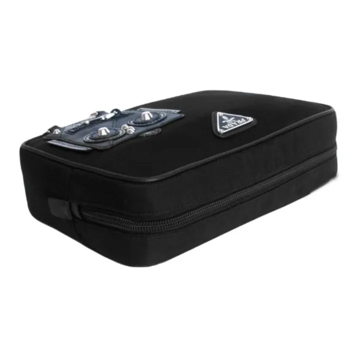 PRADA Nylon Makeup Bag Unisex Black-3