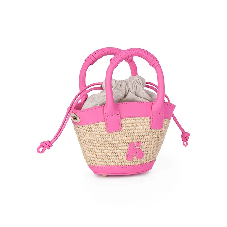 Karkki Top Grain Cow Leather Basket Bag, Shoulder Bag, Crossbody Bag, Handbag Women's Pink-2
