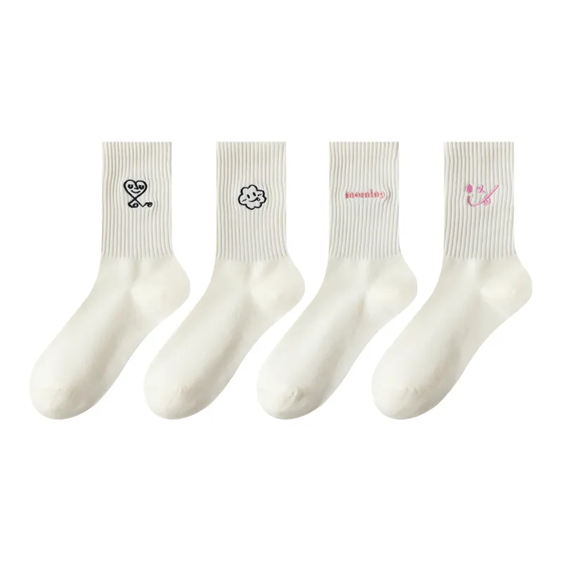 AUGUST Mid Calf Socks Women's 4 Pack White-6