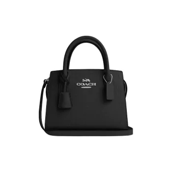 COACH Carryall Crocodile Embossed Leather Shoulder Bag Crossbody Bag Handbag Small Size Women's Silver & Black