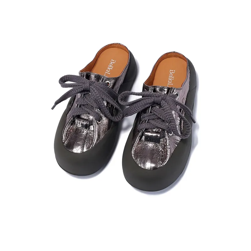 BELLALILY Wrap toe Slippers 4.5cm Women's Silver Gunmetal-8