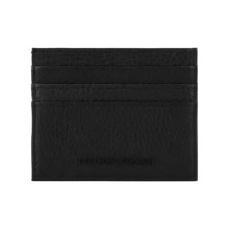 EMPORIO ARMANI Calfskin Card Holder, Wallet Men's Black-0