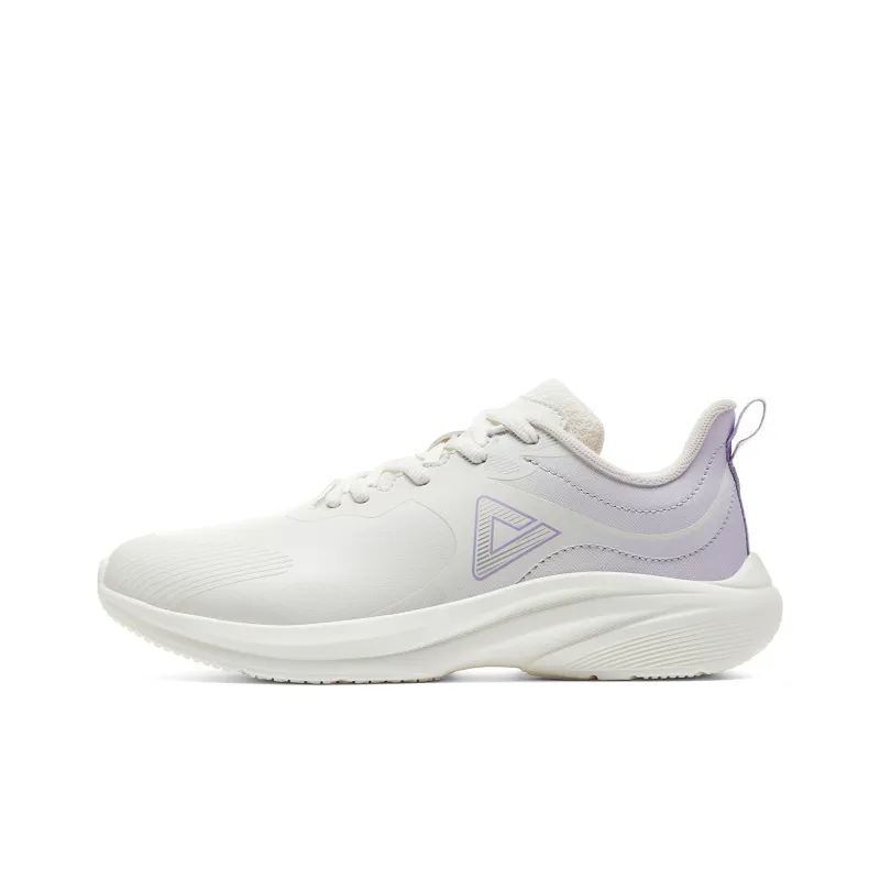 PEAK Cushioning Slip Resistant And Abrasion Resistant Low Top Sprint Running Shoes Women's Large White Light Purple-0