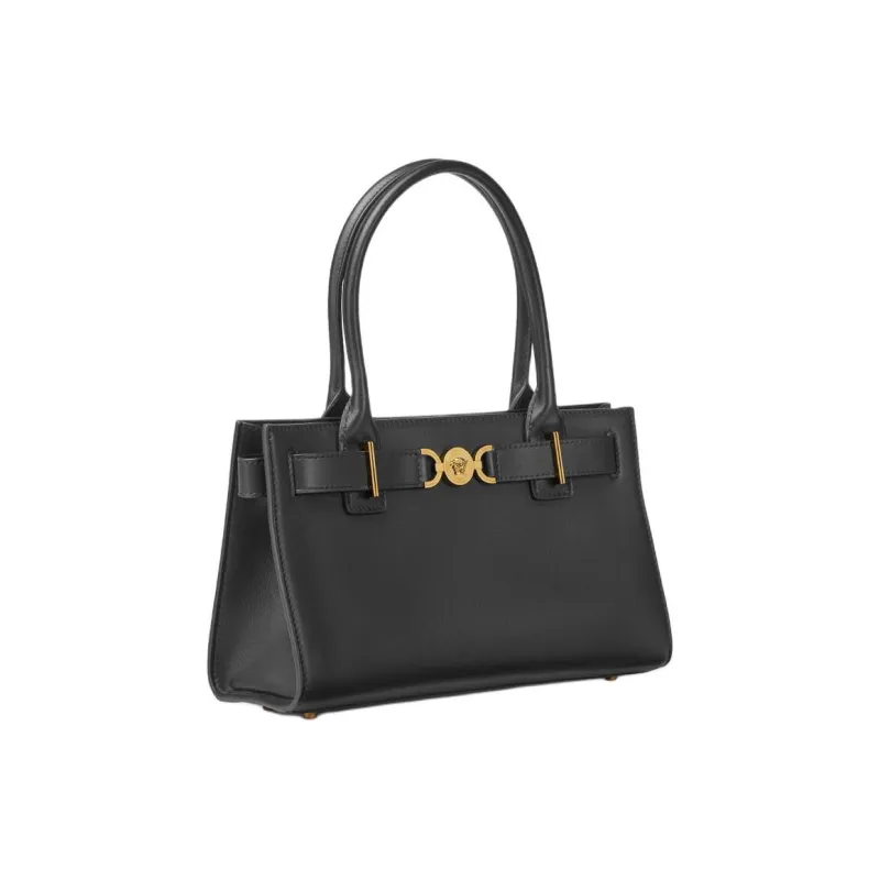 VERSACE Medusa '95 Cow Leather Tote Bag Shopping Bag Handbag Medium Size Women's Black & Gold-1