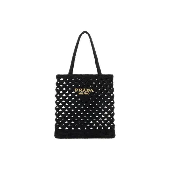 PRADA Raffia Tote Bag Shopping Bag Handbag Regular Women's Black
