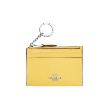 COACH Skinny Id Case Cross Grain Leather ID Document Card Holder Mini Women's Silver & Vintage Yellow
