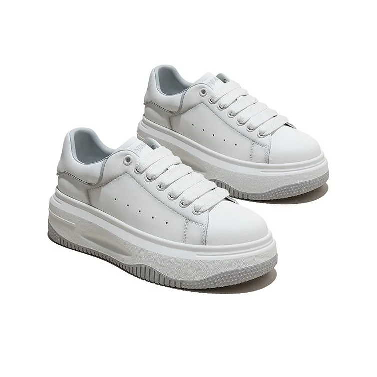 Junjali Wear Resistant Lightweight Height Increasing Low Top Casual Shoes Women's White Gray-1