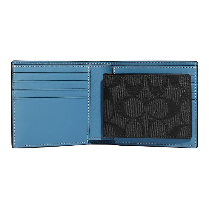 COACH 3 IN 1 Wallet Signature Coated Canvas Card Holder, Wallet Regular Men's Black-1