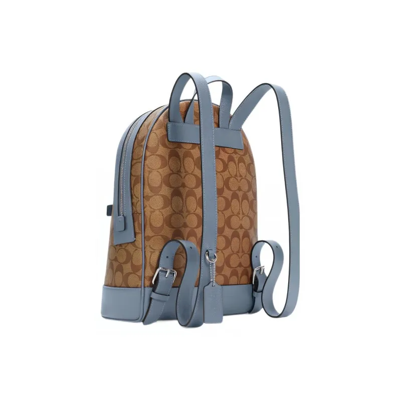 COACH Kenley Canvas With Leather Backpack Medium Size Men's Dark Khaki With Blue Accents-1