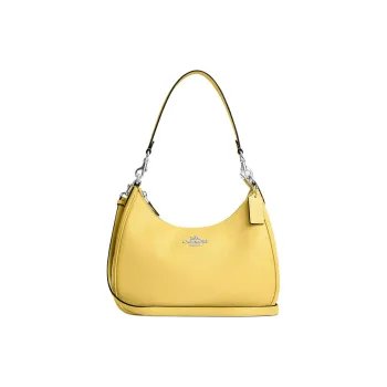 COACH Teri Pebbled Leather Portable Shoulder Bag Regular Women's Silver & Vintage Yellow