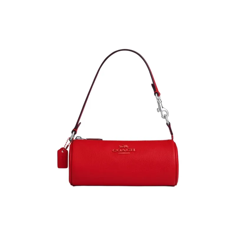 COACH Nolita Leather Handbag, Shoulder Bag Trumpets Women's Silver & Bright Red-0