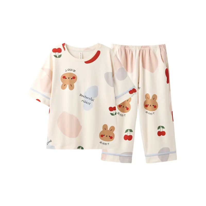 FENTENG Pajama Set Women's Beige Apricot-0