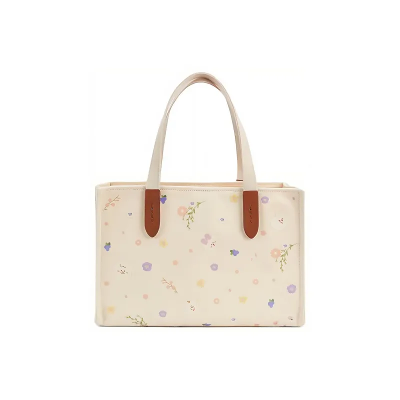 COACH Julia Fabric Tote Canvas Bag, Shopping Bag, Handbag, Shoulder Bag Women's Mixed Natural-2