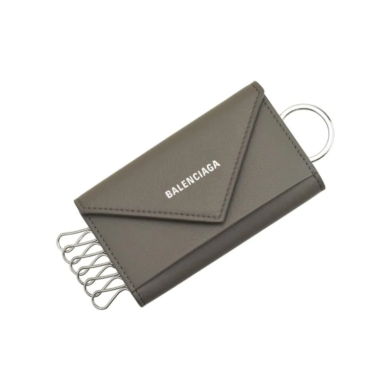 Balenciaga Leather Key Pouch Unisex Gray-1