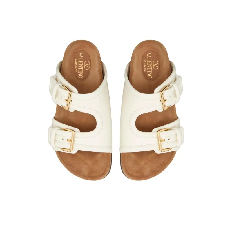 Valentino Logo Plaque Double Strap Slip On Slides Women's-4