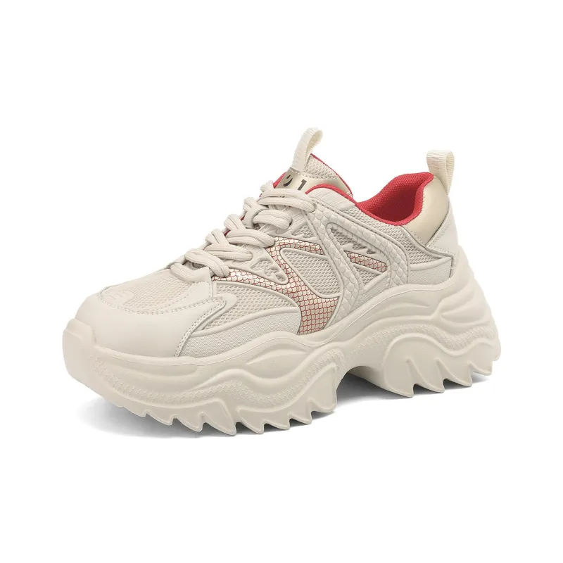 JOSINY Chunky Sneakers Women's Low Top Beige Khaki/Beige Red-8