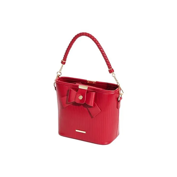 JANE KLAIN PU Bucket Bag Handbag Shoulder Bag Crossbody Bag Medium Size Women's Red-1