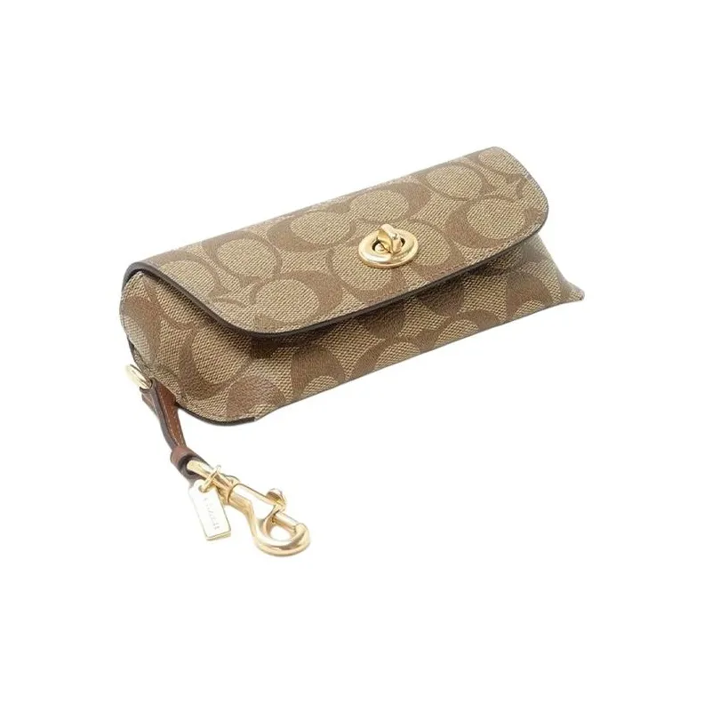 COACH Sunglass Case Canvas Leather Sunglass Case Clutch Unisex Khaki Monogram-1