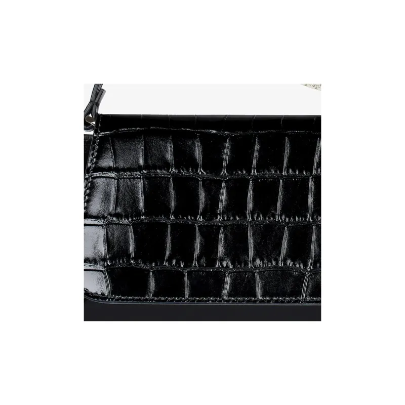 Givenchy Voyou Crocodile Pattern Embossed Leather, Calfskin Shoulder Bag Small Size Women's Black-4