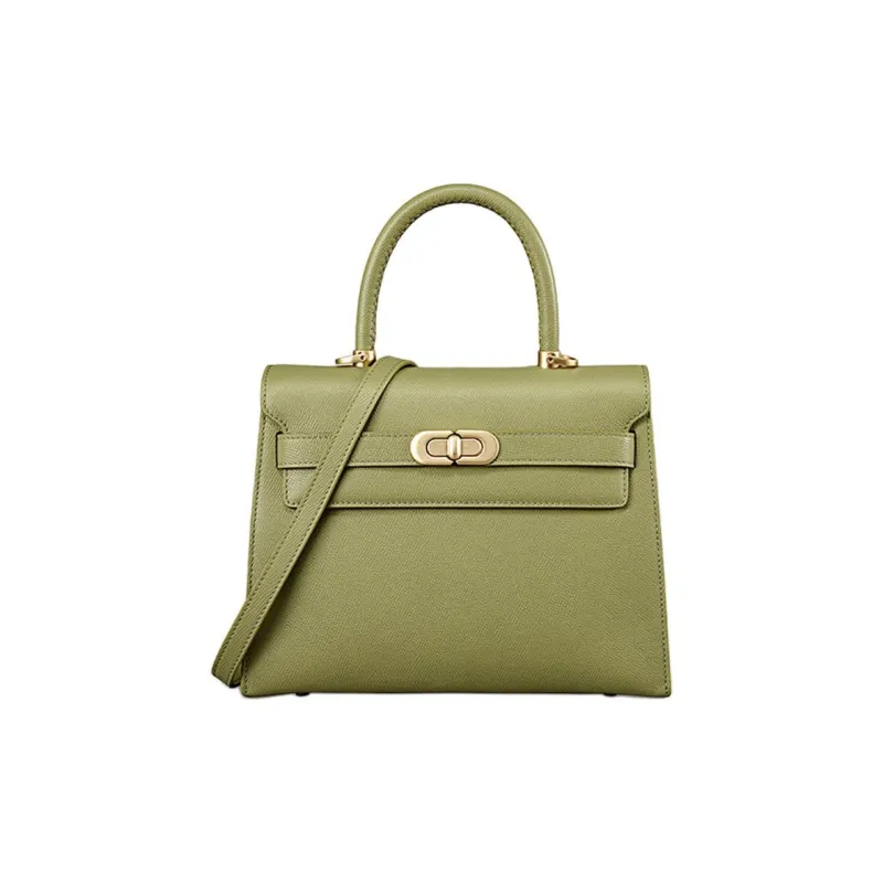 DISSONA Cow Leather Kelly Bag Portable Crossbody Bag Shoulder Bag Large Size Women's Light Green-0