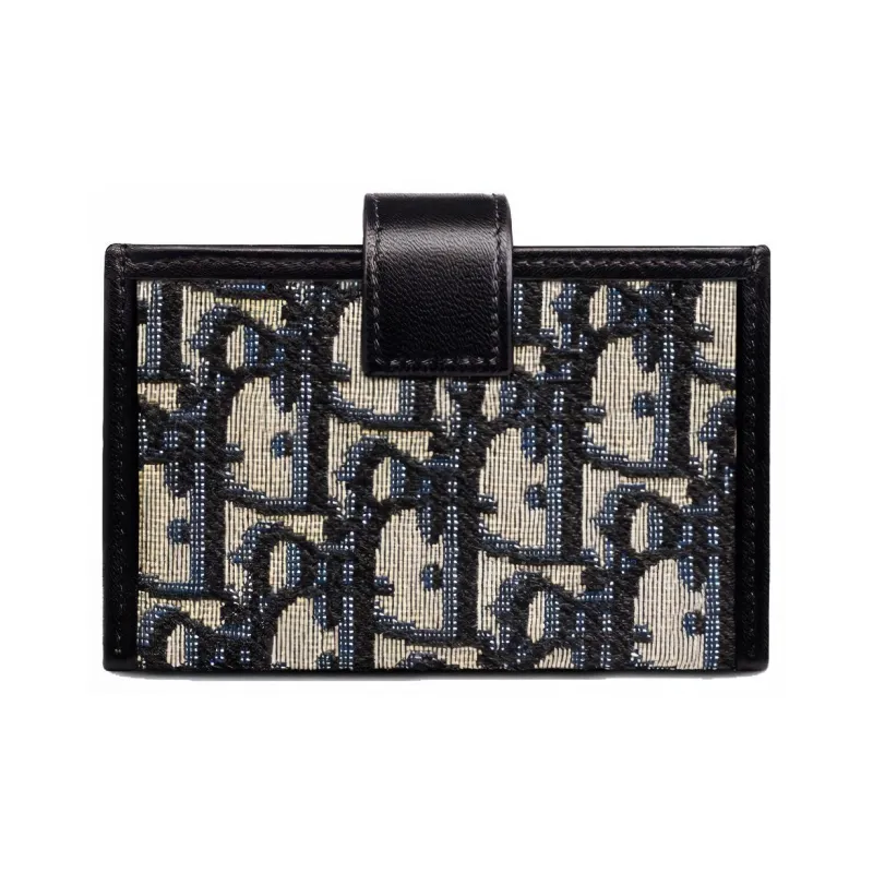 DIOR 30 Montaigne Leather Card Holder Unisex Blue-2