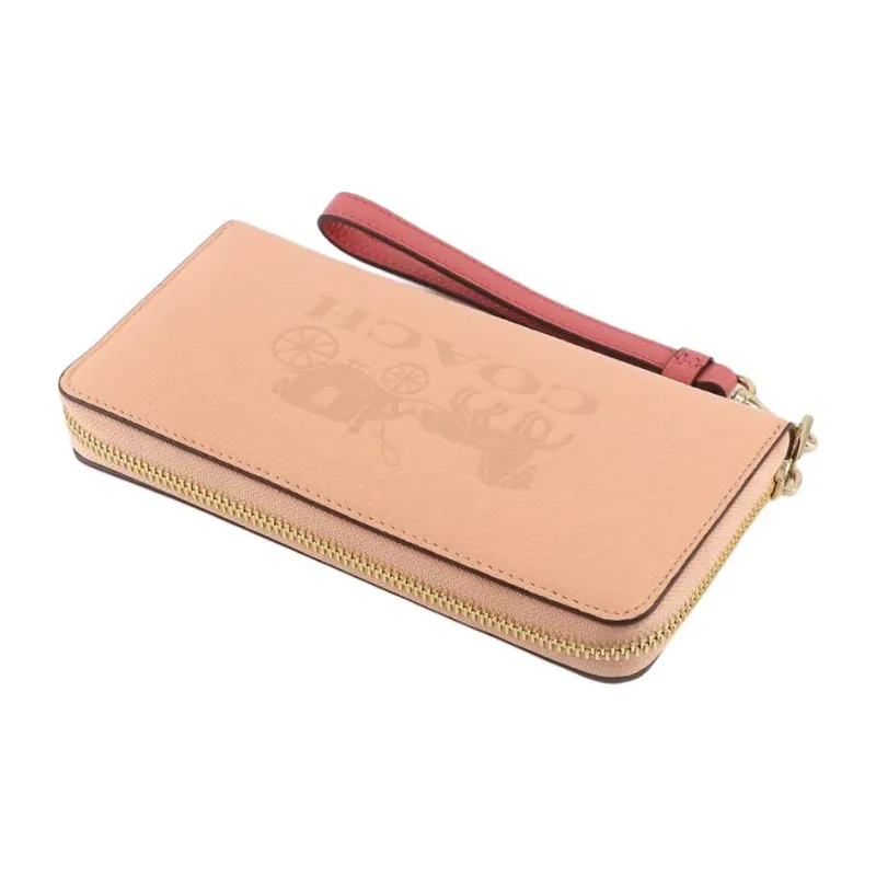 COACH Refined Pebble Leather Wallet Women's Orange Pink-2