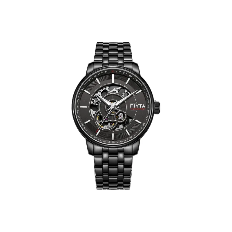 Fiyta Automatic Mechanical Movement Stainless Steel Strap Watch Men's Watches Black Dial-0