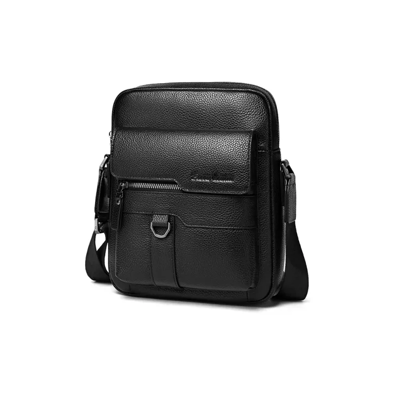 BISON DENIM Cow Leather Men's Bag Crossbody Bag, Shoulder Bag Regular Men's Black-1