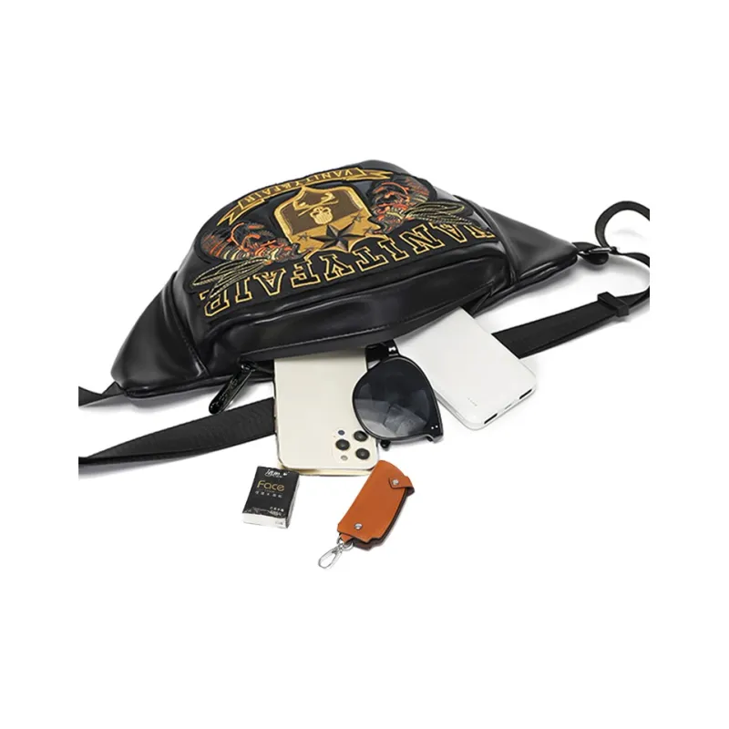 COTECi PU Biker Bag, Shoulder Bag, Crossbody Bag, Fanny Pack, Sling Bag Regular Unisex Black-4