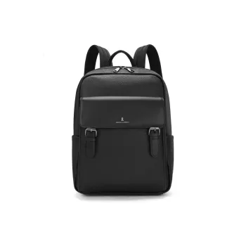 ROBERTA DI CAMERINO Cow Leather Travel Backpack, Commute Students Backpack, 14 Inch Laptop Bag Tubas Men's Black