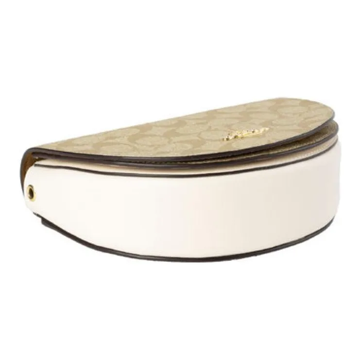 COACH Ellen Canvas With Leather Saddle Bag, Shoulder Bag, Crossbody Bag Small Size Women's White & Khaki-4