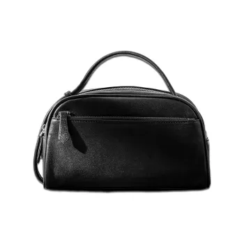 Back Step Top Grain Cow Leather Handbag Regular Unisex Black