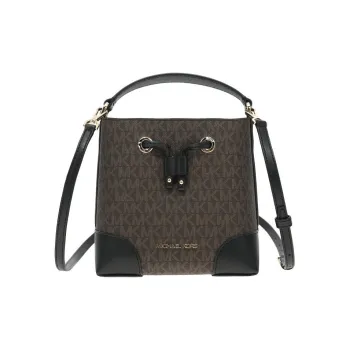 MICHAEL KORS Mercer PVC Bucket Bag, Shoulder Bag, Crossbody Bag, Handbag Small Size Women's Brown & Black